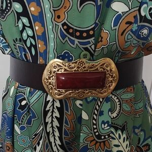 Chico's HERITAGE Gold 35TH Anniversary Brown LEATHER BELT Size S Ltd 28-30 "